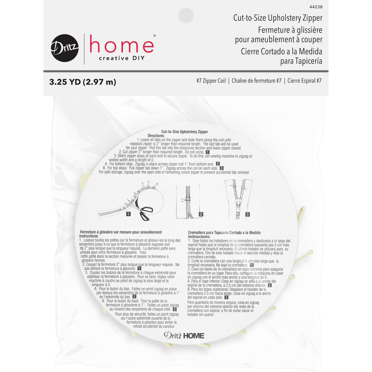 Dritz® Home Cream Cut-To-Size Upholstery Zipper, 3.25yd.